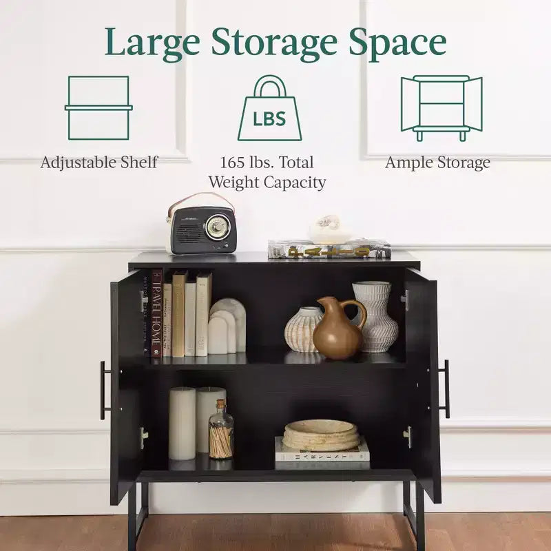 Meuble de rangement à lattes à 2 portes, meuble d’appoint avec patins anti-rayures