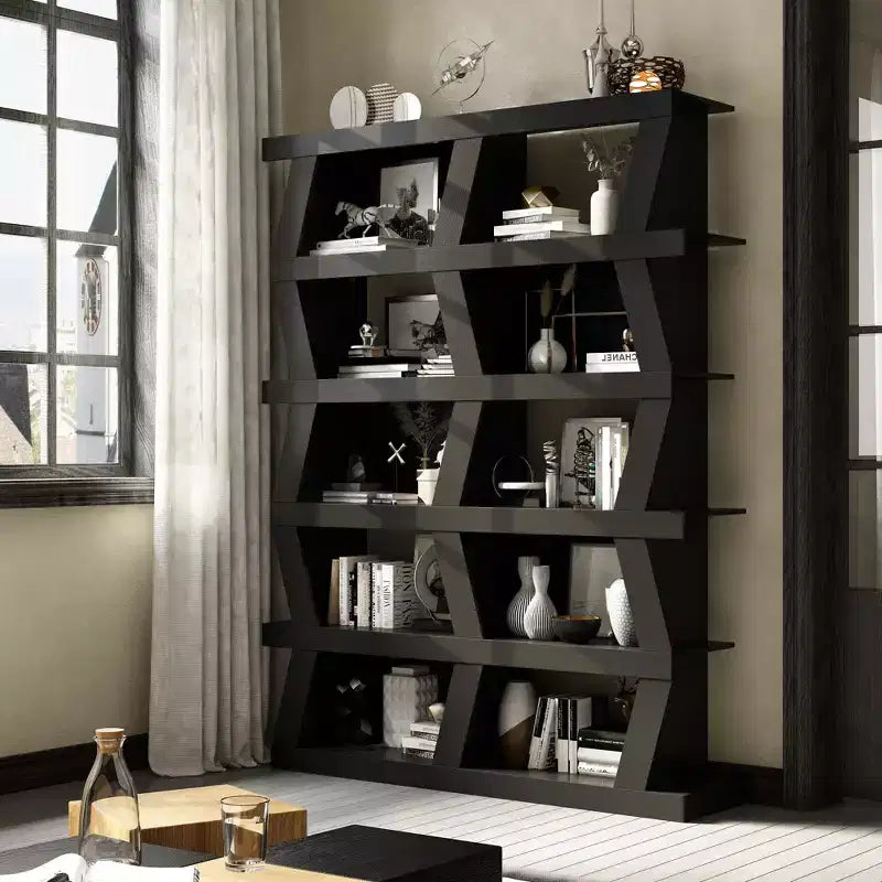 Offenes Bücherregal, dekoratives Regal, einzigartige Form, vielseitiger Stauraum, mehrere Ablagefächer, Schwarz