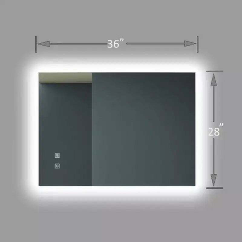 Espejo de tocador LED elegante para baño de 36X28 pulgadas, con alto flujo luminoso, regulación táctil y control mediante interruptor de pared