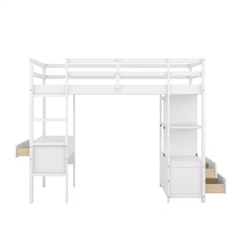 78.20'L 57.50'W Hochbett aus Holz mit integriertem Schreibtisch, zwei Schubladen, Ablagefächern und weiteren Schubladen