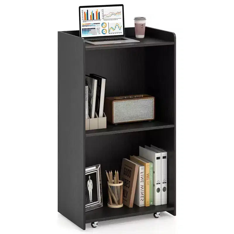 Pupitre de présentation de 41 pouces avec 2 étagères de rangement, chariot pour ordinateur portable avec 4 roulettes, noir/blanc