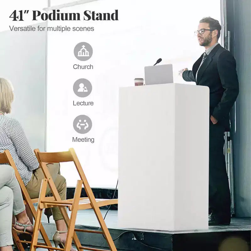 Pupitre de présentation de 41 pouces avec 2 étagères de rangement, chariot pour ordinateur portable avec 4 roulettes, noir/blanc