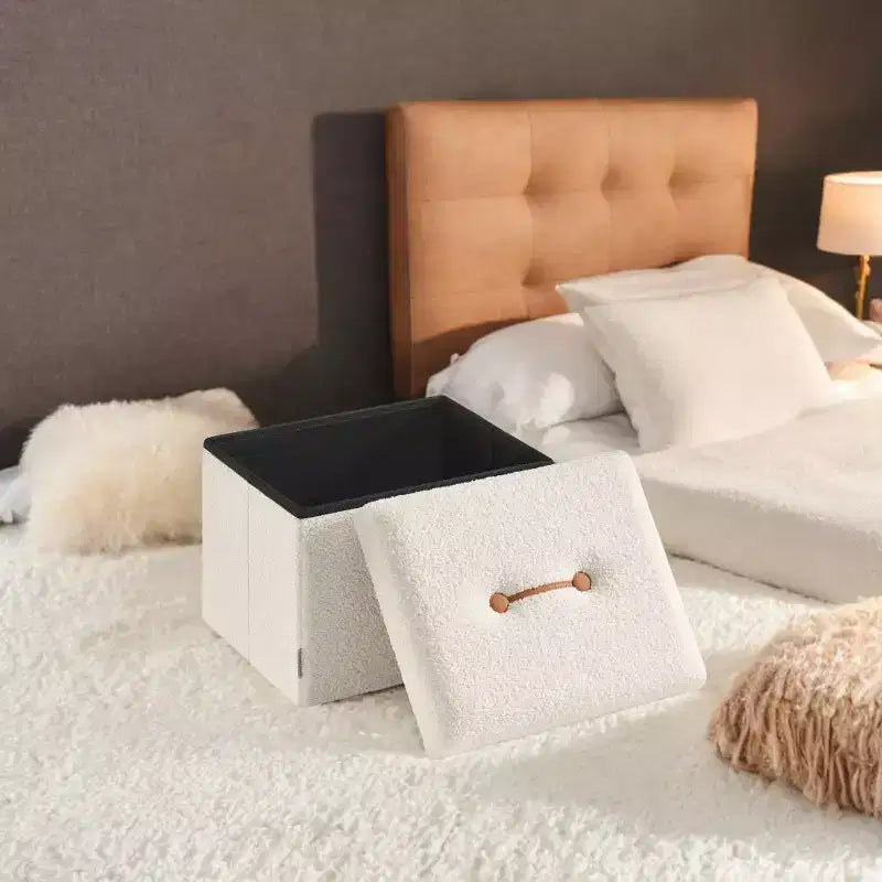 Petit pouf pliant avec rangement et repose-pieds, 12.2 x 16.1 x 12.2 pouces, pouf robuste avec rangement dissimulé, supporte jusqu’à 286 lb