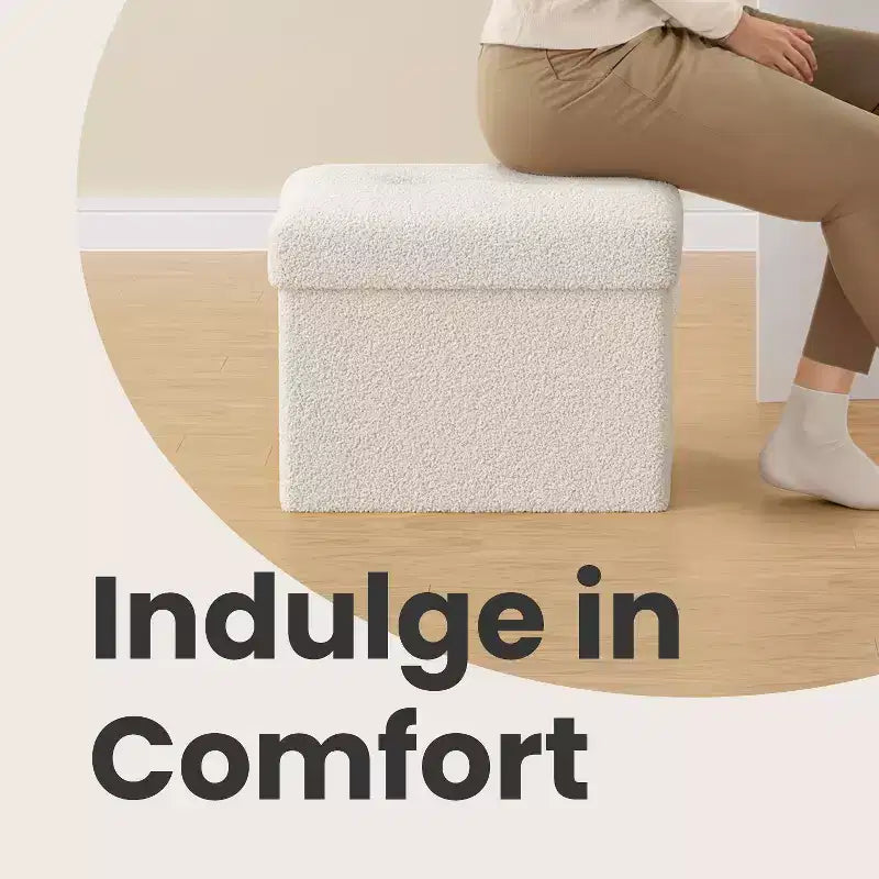 Petit pouf pliant avec rangement et repose-pieds, 12.2 x 16.1 x 12.2 pouces, pouf robuste avec rangement dissimulé, supporte jusqu’à 286 lb