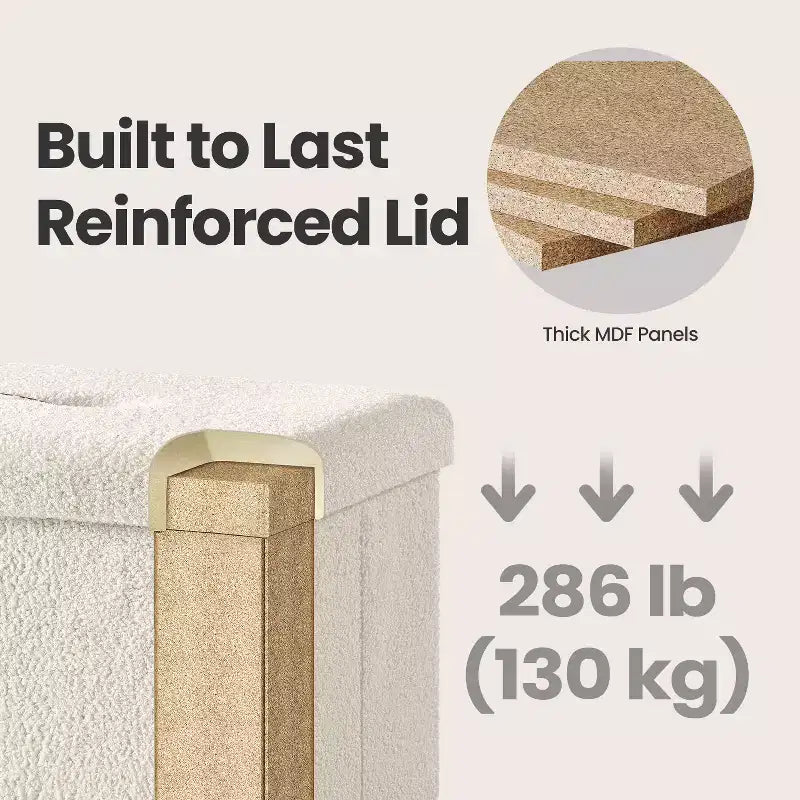 Petit pouf pliant avec rangement et repose-pieds, 12.2 x 16.1 x 12.2 pouces, pouf robuste avec rangement dissimulé, supporte jusqu’à 286 lb