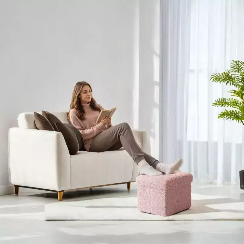 Petit pouf pliant avec rangement et repose-pieds, 12.2 x 16.1 x 12.2 pouces, pouf robuste avec rangement dissimulé, supporte jusqu’à 286 lb