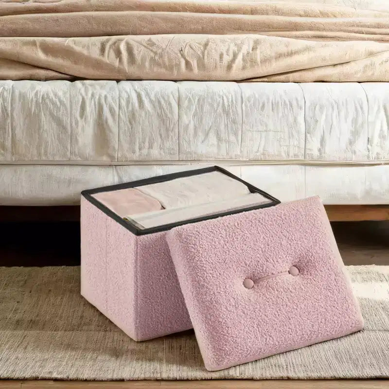 Petit pouf pliant avec rangement et repose-pieds, 12.2 x 16.1 x 12.2 pouces, pouf robuste avec rangement dissimulé, supporte jusqu’à 286 lb