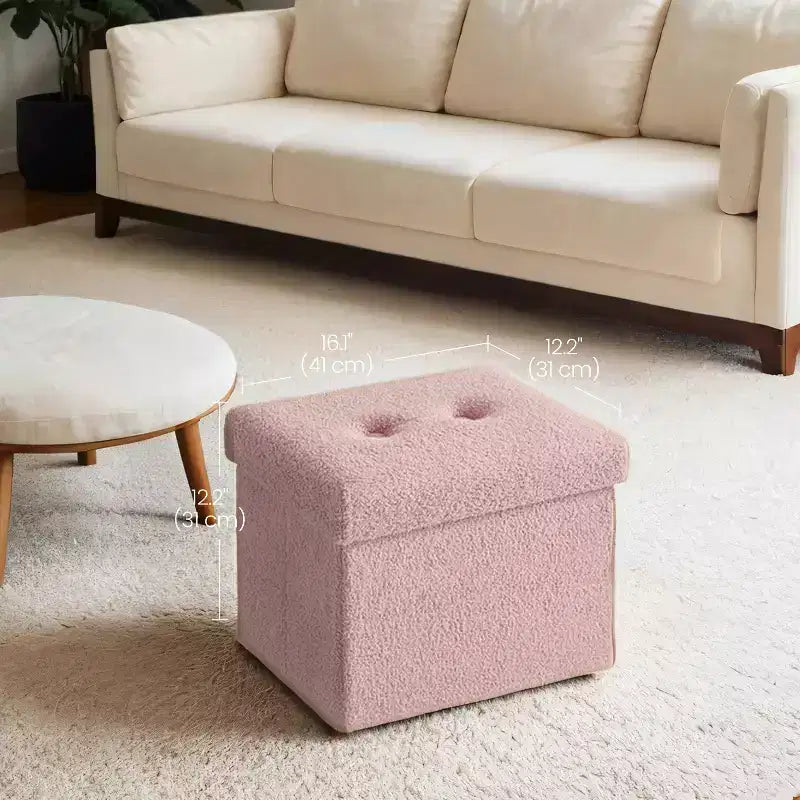 Petit pouf pliant avec rangement et repose-pieds, 12.2 x 16.1 x 12.2 pouces, pouf robuste avec rangement dissimulé, supporte jusqu’à 286 lb