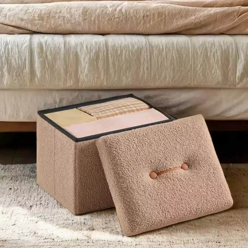 Petit pouf pliant avec rangement et repose-pieds, 12.2 x 16.1 x 12.2 pouces, pouf robuste avec rangement dissimulé, supporte jusqu’à 286 lb