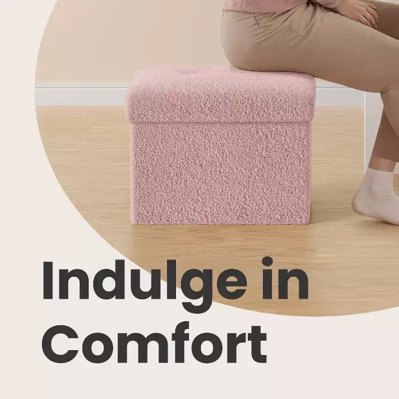 Petit pouf pliant avec rangement et repose-pieds, 12.2 x 16.1 x 12.2 pouces, pouf robuste avec rangement dissimulé, supporte jusqu’à 286 lb