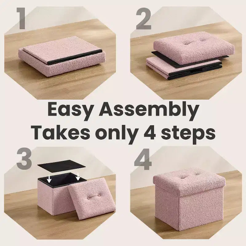 Petit pouf pliant avec rangement et repose-pieds, 12.2 x 16.1 x 12.2 pouces, pouf robuste avec rangement dissimulé, supporte jusqu’à 286 lb