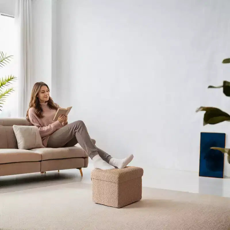 Petit pouf pliant avec rangement et repose-pieds, 12.2 x 16.1 x 12.2 pouces, pouf robuste avec rangement dissimulé, supporte jusqu’à 286 lb