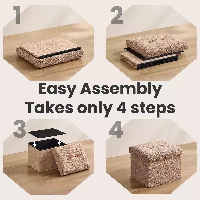 Petit pouf pliant avec rangement et repose-pieds, 12.2 x 16.1 x 12.2 pouces, pouf robuste avec rangement dissimulé, supporte jusqu’à 286 lb