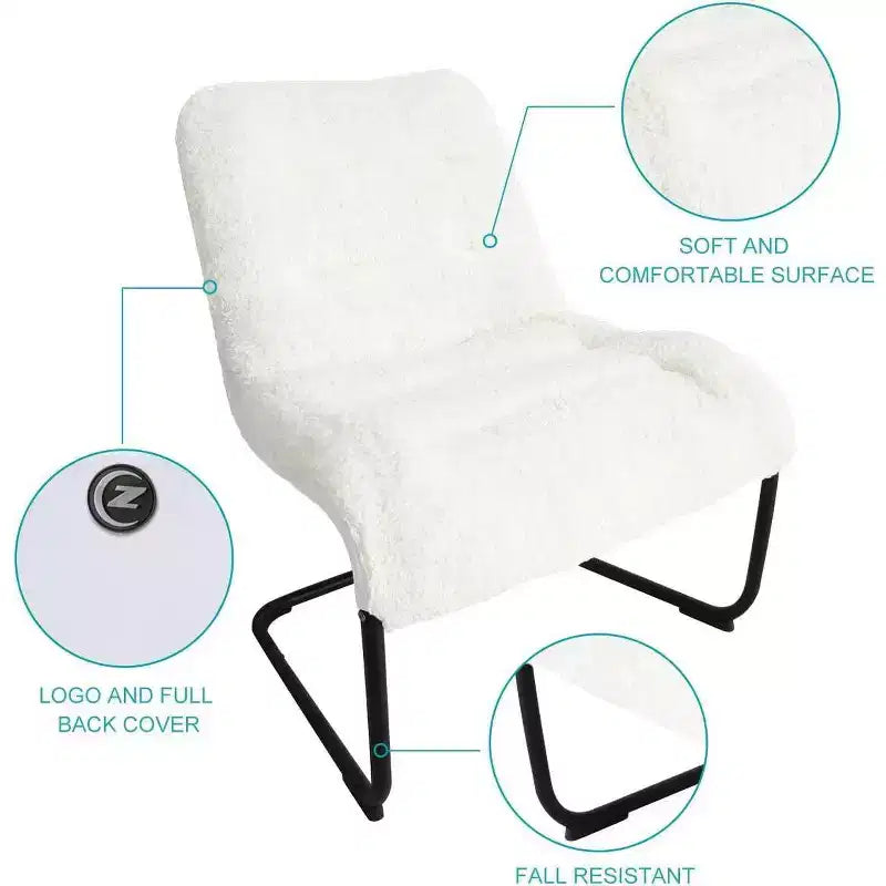 Fauteuil de détente à structure en métal rembourrée, siège en fausse peau lainée, blanc