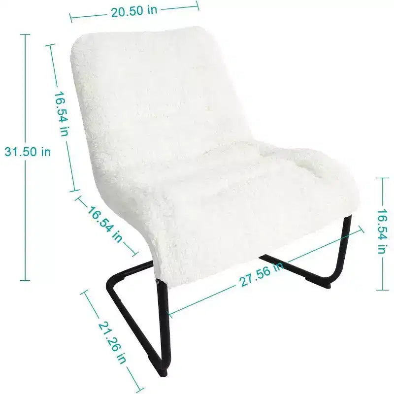 Fauteuil de détente à structure en métal rembourrée, siège en fausse peau lainée, blanc