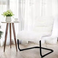 Fauteuil de détente à structure en métal rembourrée, siège en fausse peau lainée, blanc