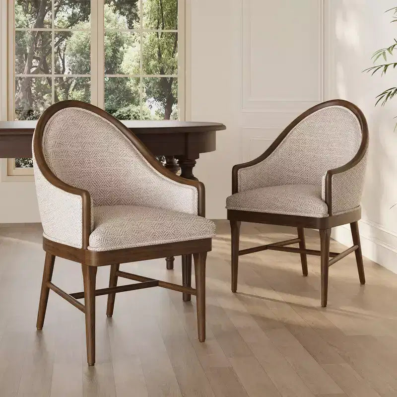 Silla de comedor tapizada de sarga de estilo moderno de mediados de siglo, con respaldo curvo (juego de 2)
