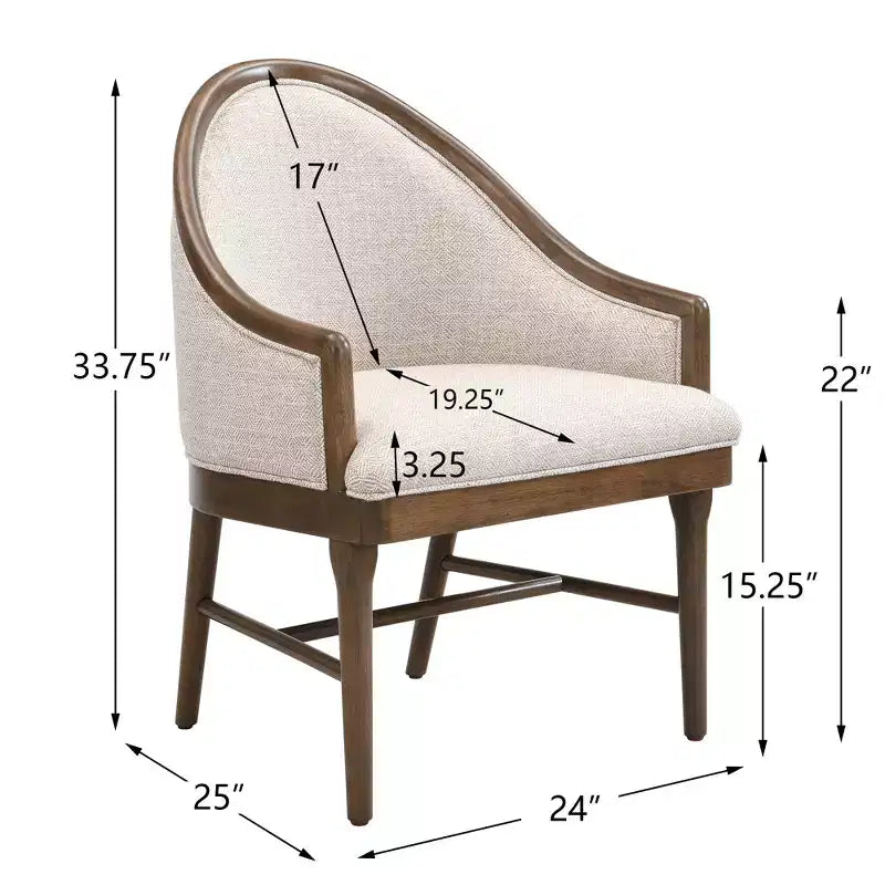 Polsterstuhl im Mid-Century-Modern-Stil mit Twill-Bezug und geschwungener Rückenlehne (2er-Set)