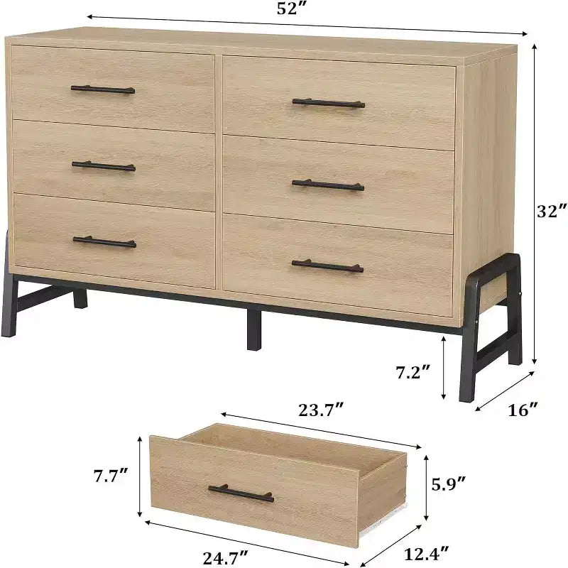 Kommode aus Rattan mit 6 Schubladen und Ladestation, Aufbewahrungstruhe für Schlafzimmer, Wohnzimmer, Flur oder neben dem Bett
