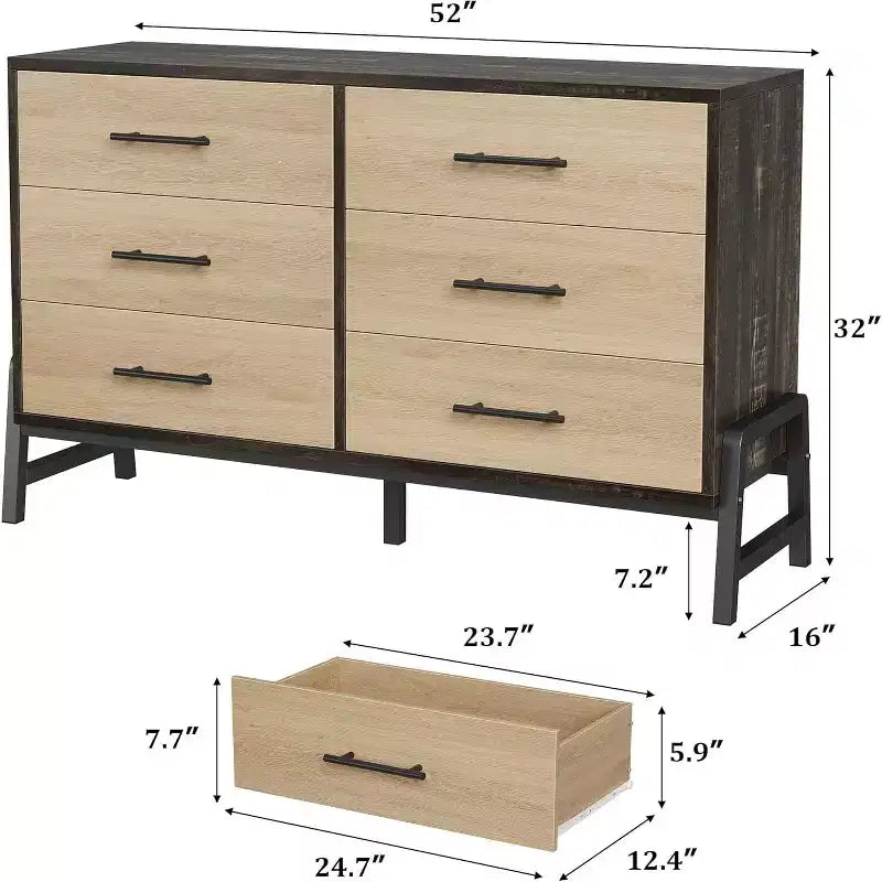 Kommode aus Rattan mit 6 Schubladen und Ladestation, Aufbewahrungstruhe für Schlafzimmer, Wohnzimmer, Flur oder neben dem Bett