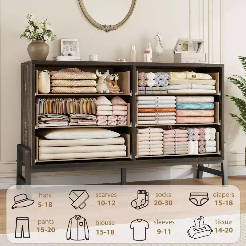 Kommode aus Rattan mit 6 Schubladen und Ladestation, Aufbewahrungstruhe für Schlafzimmer, Wohnzimmer, Flur oder neben dem Bett