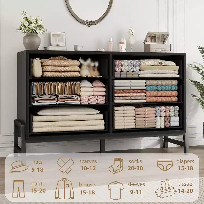 Kommode aus Rattan mit 6 Schubladen und Ladestation, Aufbewahrungstruhe für Schlafzimmer, Wohnzimmer, Flur oder neben dem Bett