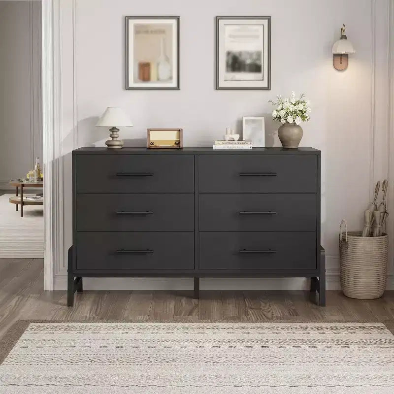 Kommode aus Rattan mit 6 Schubladen und Ladestation, Aufbewahrungstruhe für Schlafzimmer, Wohnzimmer, Flur oder neben dem Bett