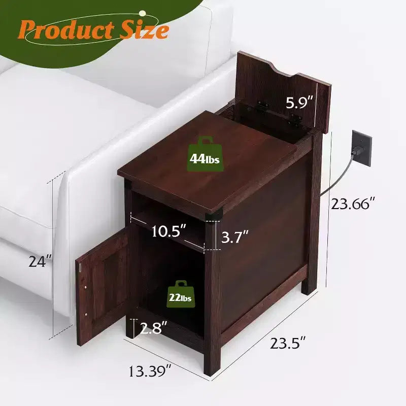 Ensemble de 2 tables d’appoint de style ferme avec station de recharge, tables de chevet étroites, ports USB et prises, en bois avec rangement