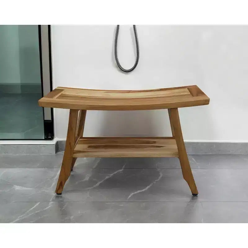 Banco rectangular de ducha de teca maciza natural de 28 con estante