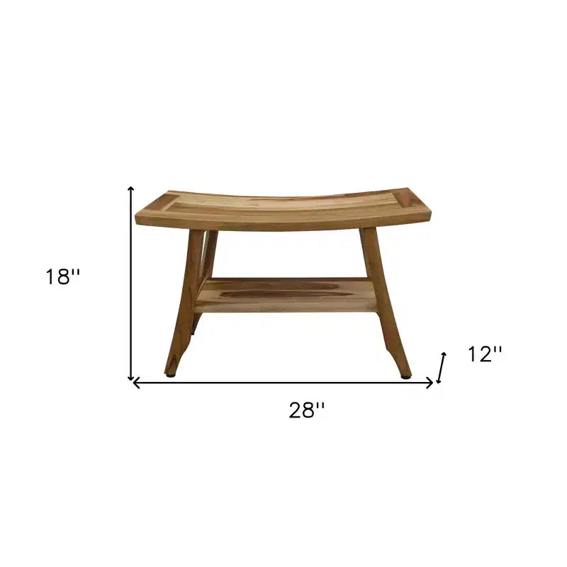 Banco rectangular de ducha de teca maciza natural de 28 con estante
