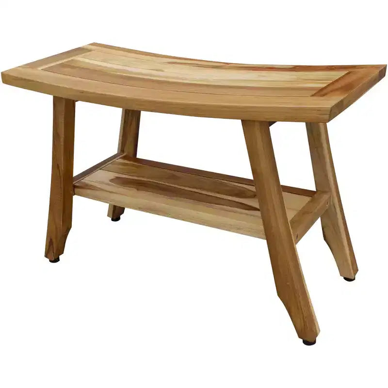Banco rectangular de ducha de teca maciza natural de 28 con estante