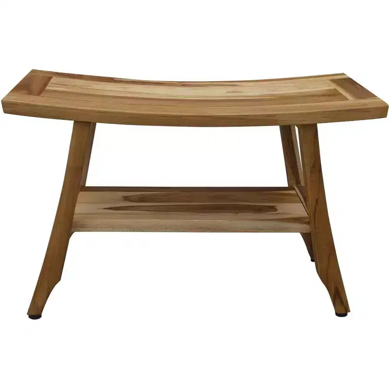Banco rectangular de ducha de teca maciza natural de 28 con estante