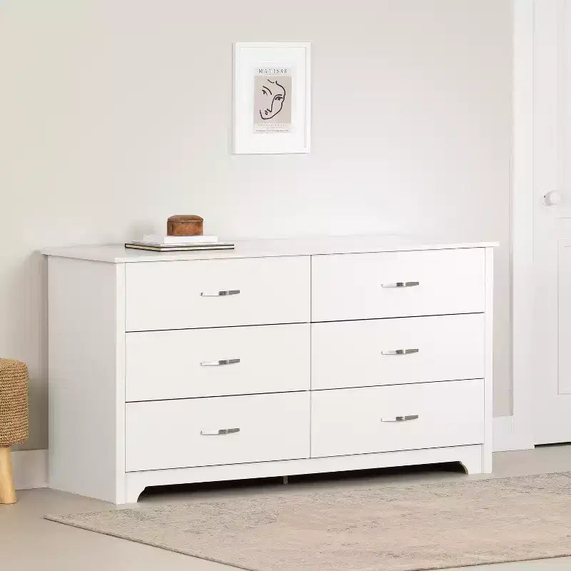 Commode horizontale en panneaux de particules de 6.75 in.H avec 6 tiroirs, finition blanche