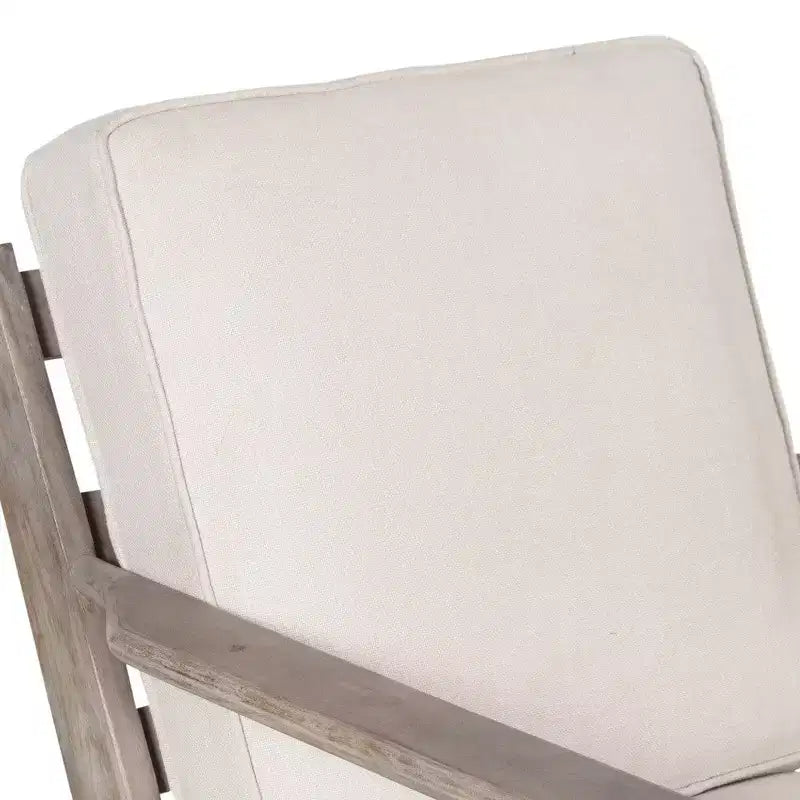 Fauteuil d’appoint artisanal en bois de manguier avec assise rembourrée et pieds inclinés