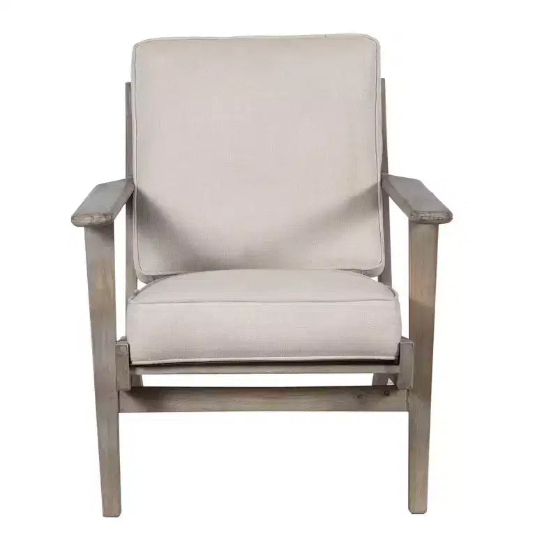 Fauteuil d’appoint artisanal en bois de manguier avec assise rembourrée et pieds inclinés