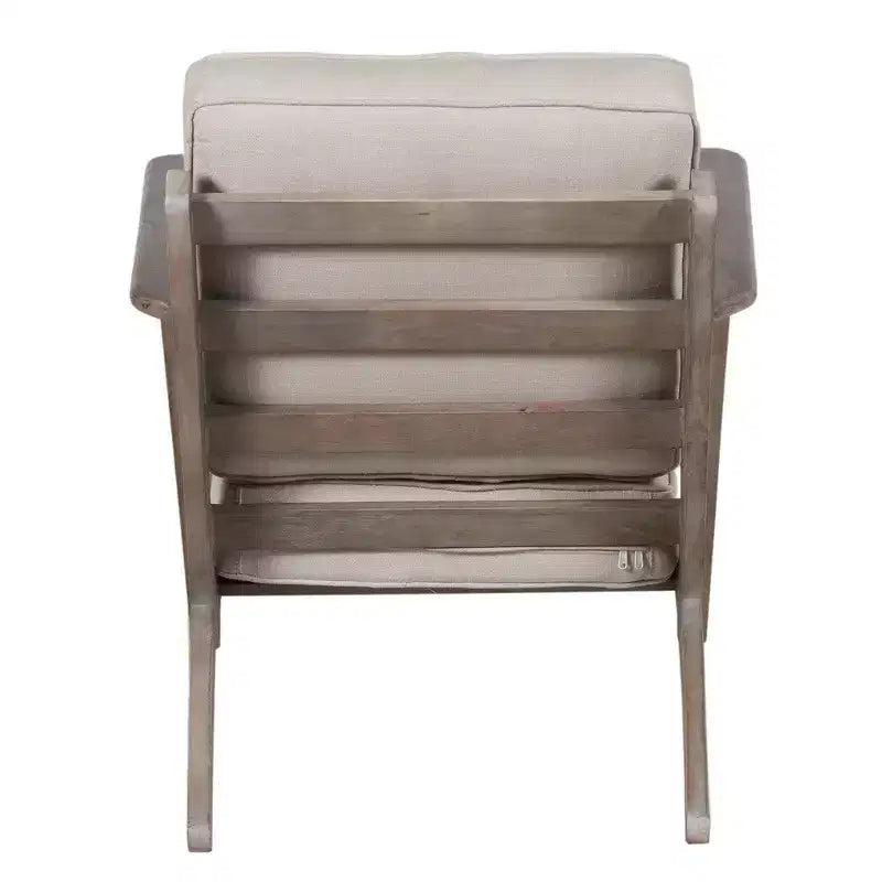 Fauteuil d’appoint artisanal en bois de manguier avec assise rembourrée et pieds inclinés