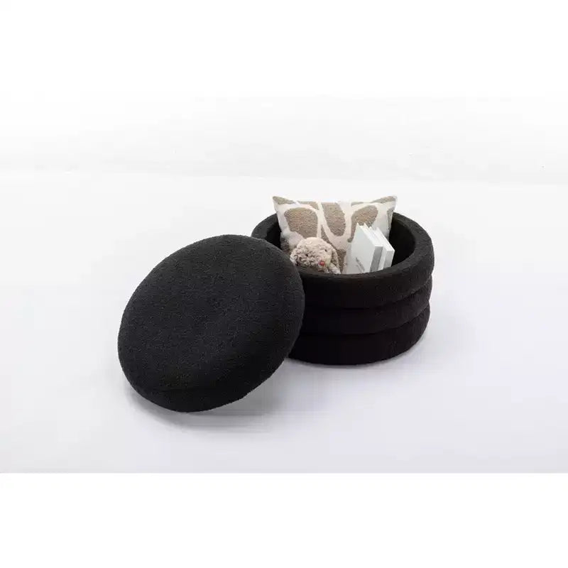 Otomana redonda moderna con almacenamiento, silla de tocador, reposapiés tapizado en terciopelo suave y estante de madera, para sofá, dormitorio o entrada