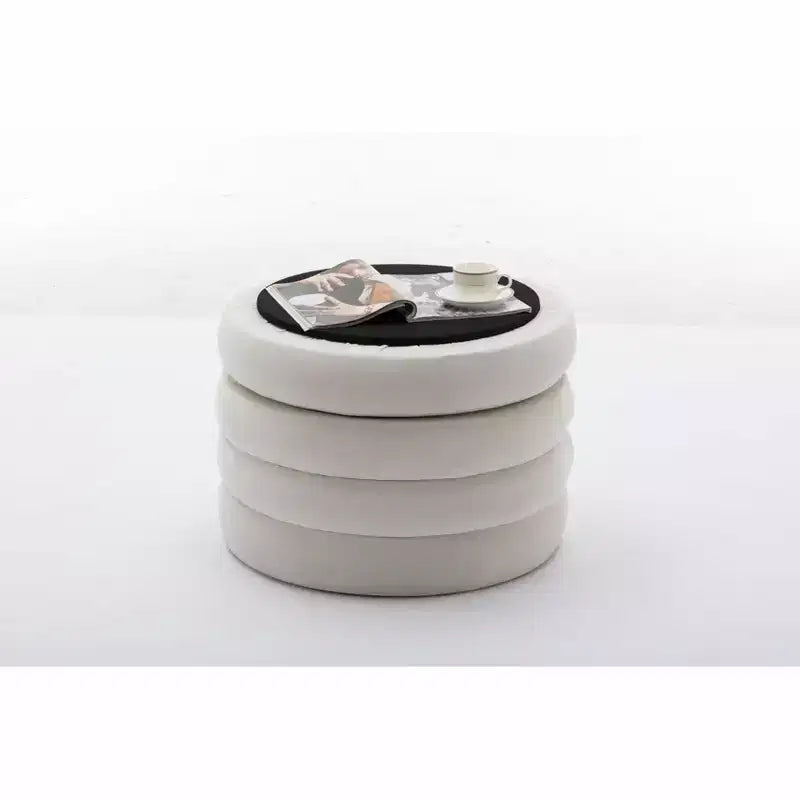 Otomana redonda moderna con almacenamiento, silla de tocador, reposapiés tapizado en terciopelo suave y estante de madera, para sofá, dormitorio o entrada