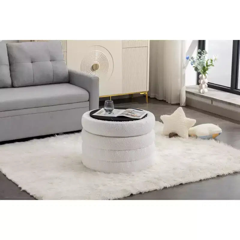 Moderner runder Aufbewahrungshocker, Schminkstuhl, weich mit Samt bezogen, Fußhocker mit Holzablage für Sofa, Schlafzimmer oder Eingangsbereich