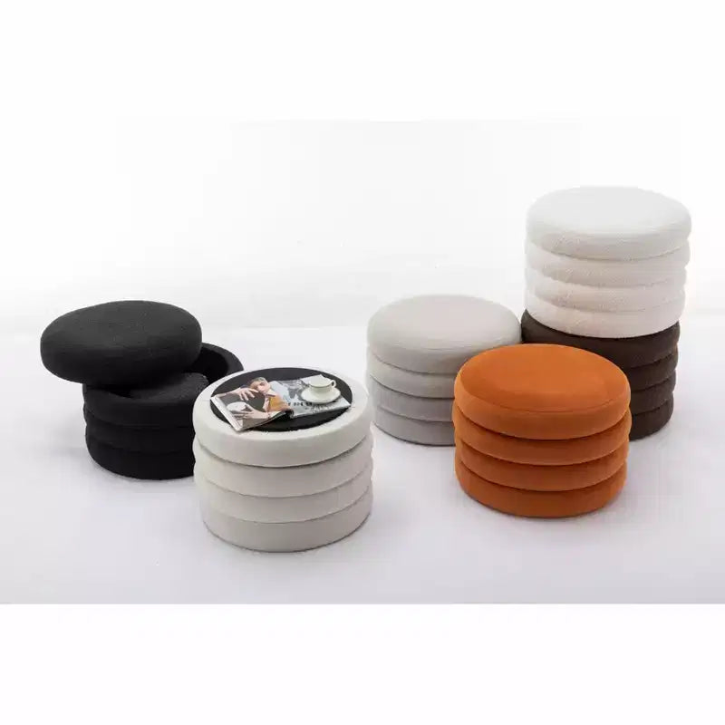 Otomana redonda moderna con almacenamiento, silla de tocador, reposapiés tapizado en terciopelo suave y estante de madera, para sofá, dormitorio o entrada