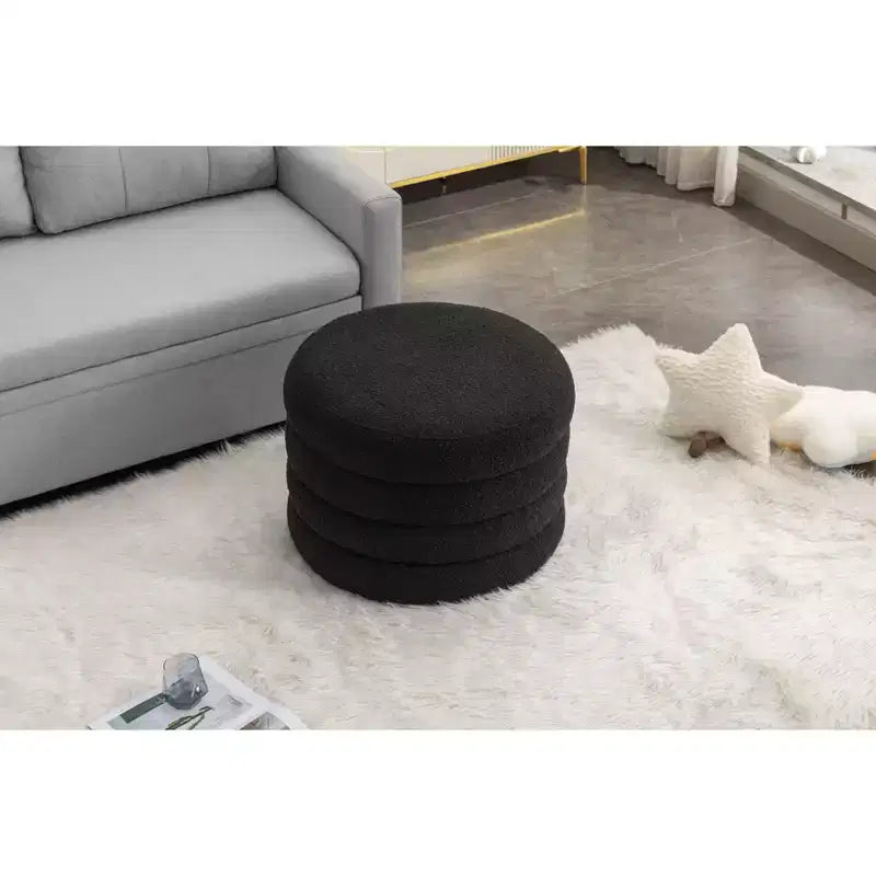 Otomana redonda moderna con almacenamiento, silla de tocador, reposapiés tapizado en terciopelo suave y estante de madera, para sofá, dormitorio o entrada