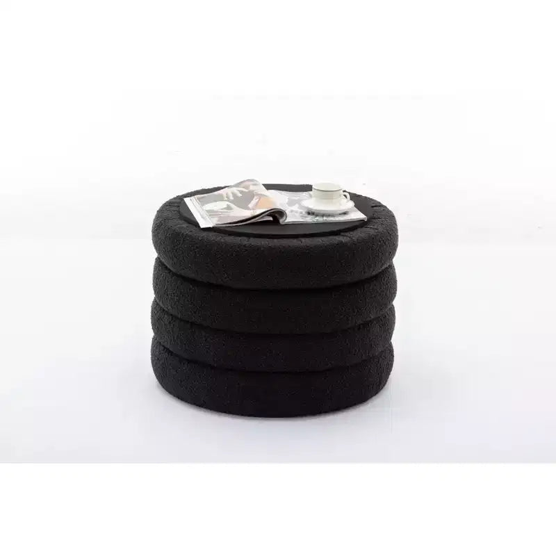 Otomana redonda moderna con almacenamiento, silla de tocador, reposapiés tapizado en terciopelo suave y estante de madera, para sofá, dormitorio o entrada