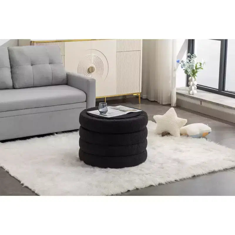 Otomana redonda moderna con almacenamiento, silla de tocador, reposapiés tapizado en terciopelo suave y estante de madera, para sofá, dormitorio o entrada