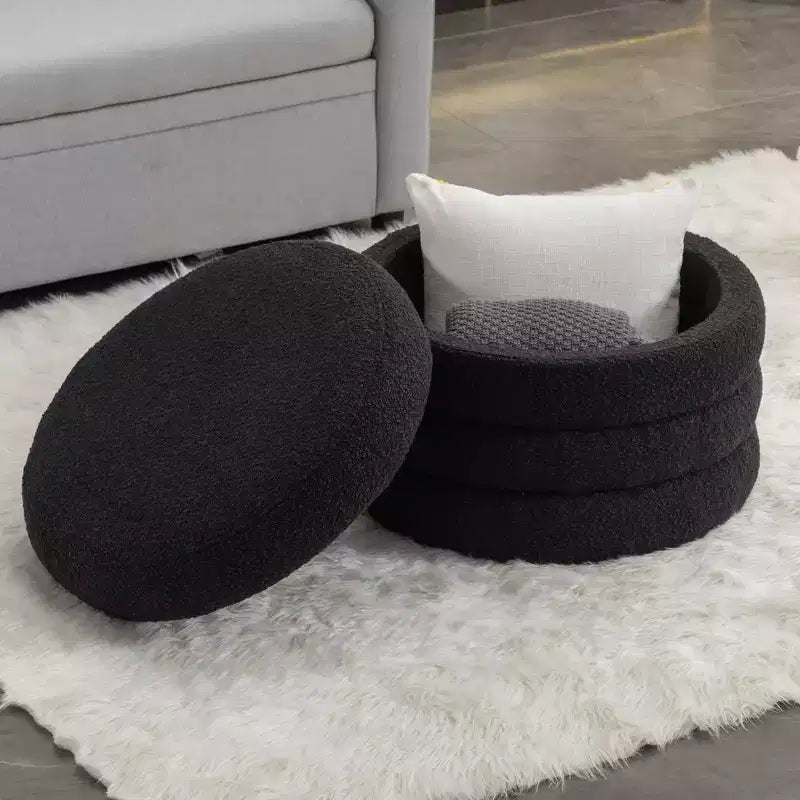 Moderner runder Aufbewahrungshocker, Schminkstuhl, weich mit Samt bezogen, Fußhocker mit Holzablage für Sofa, Schlafzimmer oder Eingangsbereich