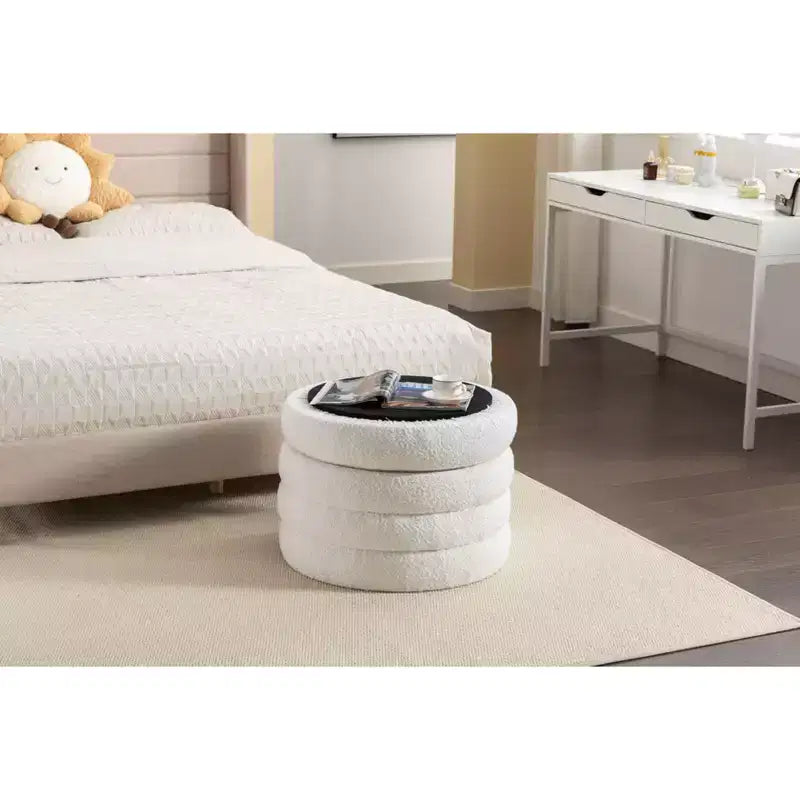 Moderner runder Aufbewahrungshocker, Schminkstuhl, weich mit Samt bezogen, Fußhocker mit Holzablage für Sofa, Schlafzimmer oder Eingangsbereich