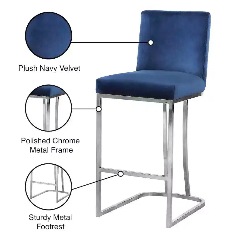 Taburete de terciopelo azul marino, asiento auxiliar tapizado suave, reposapiés elegante para dormitorio y sala de estar