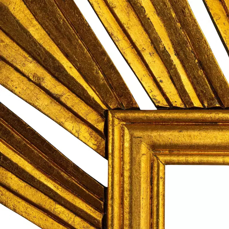 Rechteckiger Wandspiegel mit Sonnenstrahlrahmen, goldfarben
