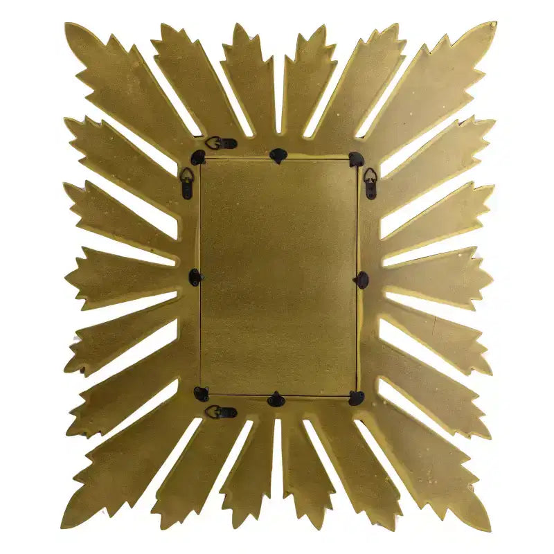 Rechteckiger Wandspiegel mit Sonnenstrahlrahmen, goldfarben