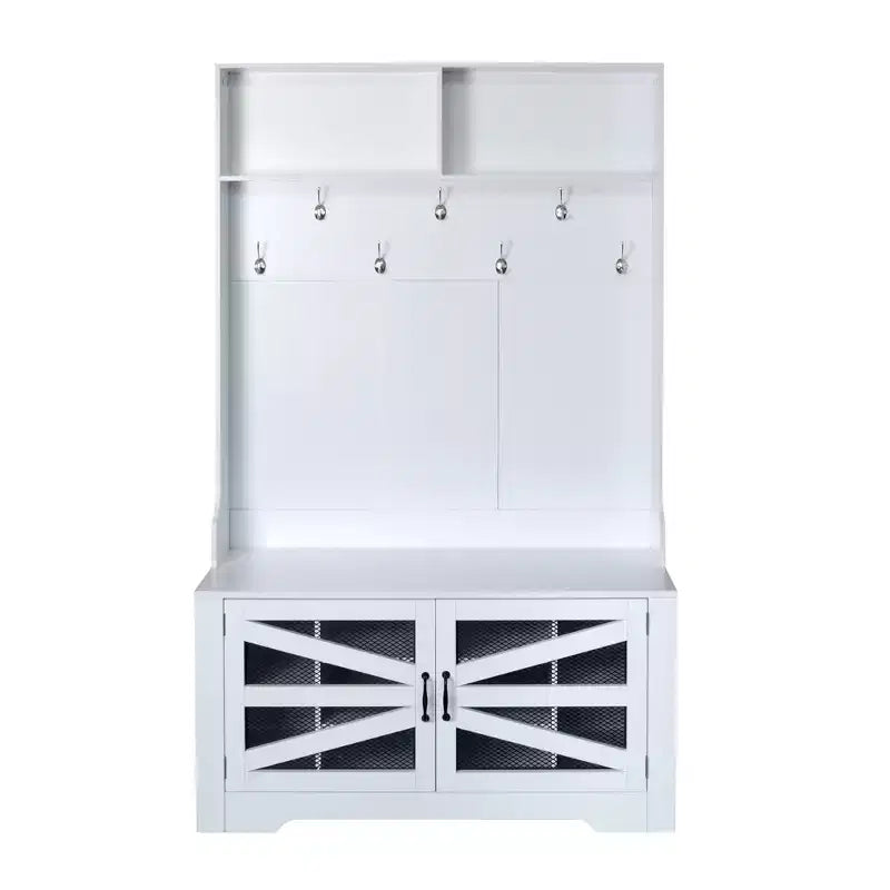 43.3 Eingangsbank mit Garderobenständer, 3-in-1-Design-Flurgarderobe mit 7 Haken und verstellbaren Ablagen