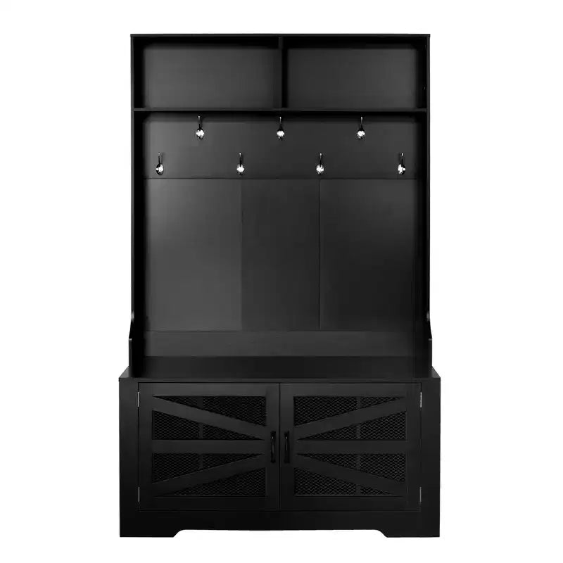 43.3 Eingangsbank mit Garderobenständer, 3-in-1-Design-Flurgarderobe mit 7 Haken und verstellbaren Ablagen